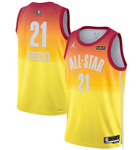 Mens 2023 All-Star #21 Joel Embiid Orange Game Swingman Stitched Basketball Jersey Dzhi